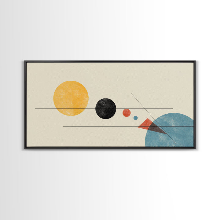 Yellow Sun And Blue Circle Wall Art, Midcentury Modern Art, Geometric Abstract Print, Retro Bauhaus Poster, MCM Decor For Living Room