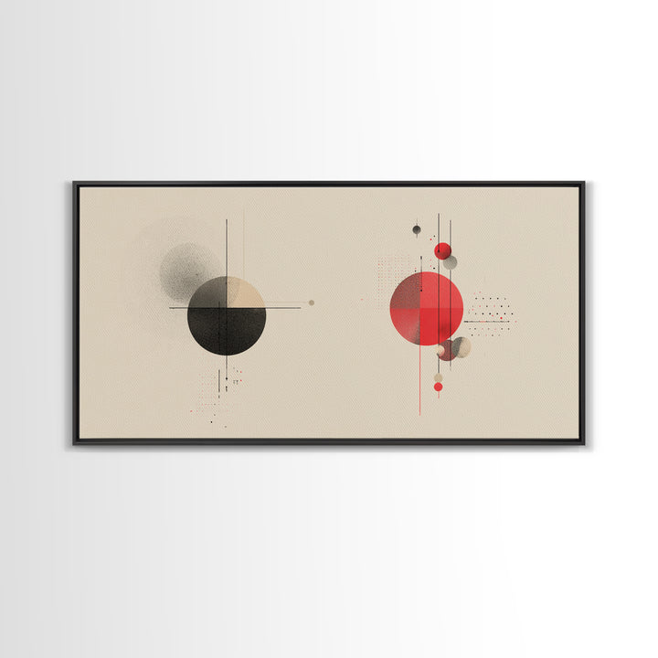 Black Red Geometric Circles And Lines Wall Art, Midcentury Modern Abstract Print, Bauhaus MCM Decor, Living Room Artwork