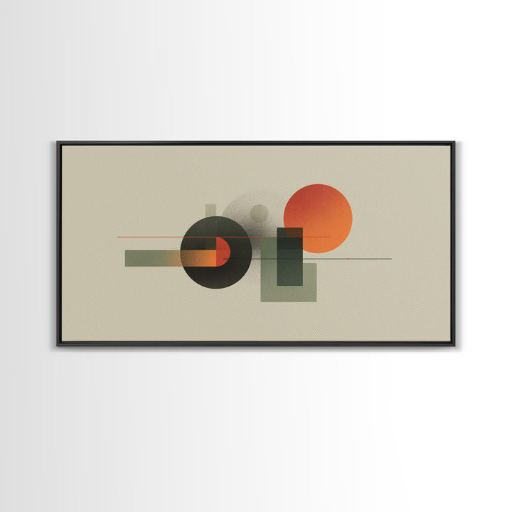 Olive Orange Geometric Circle And Rectangle Wall Art, Midcentury Modern Abstract Print, MCM Decor, Office Living Room Artwork