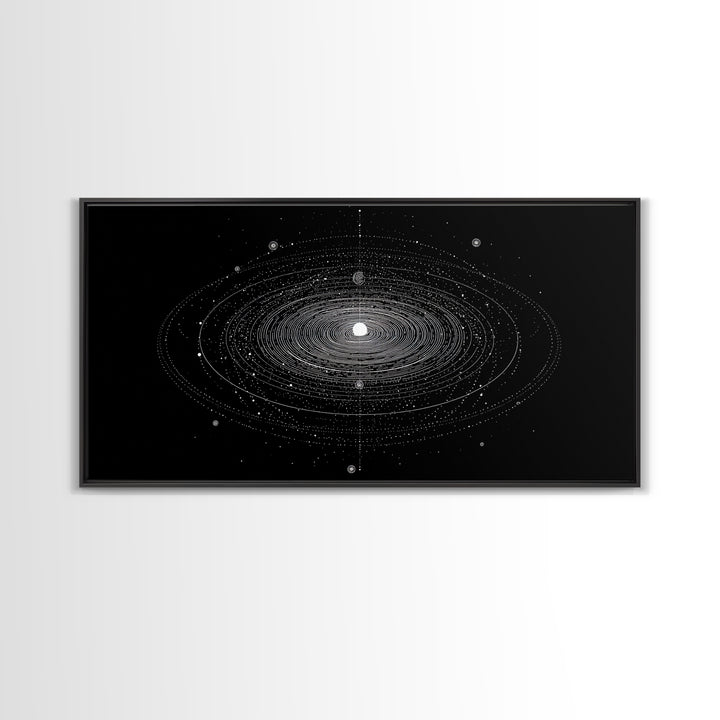 Black White Planetary Orbit Rings Canvas Print, Space Abstract Art, Minimal Modern Wall Decor, Sci Fi Office Poster Print