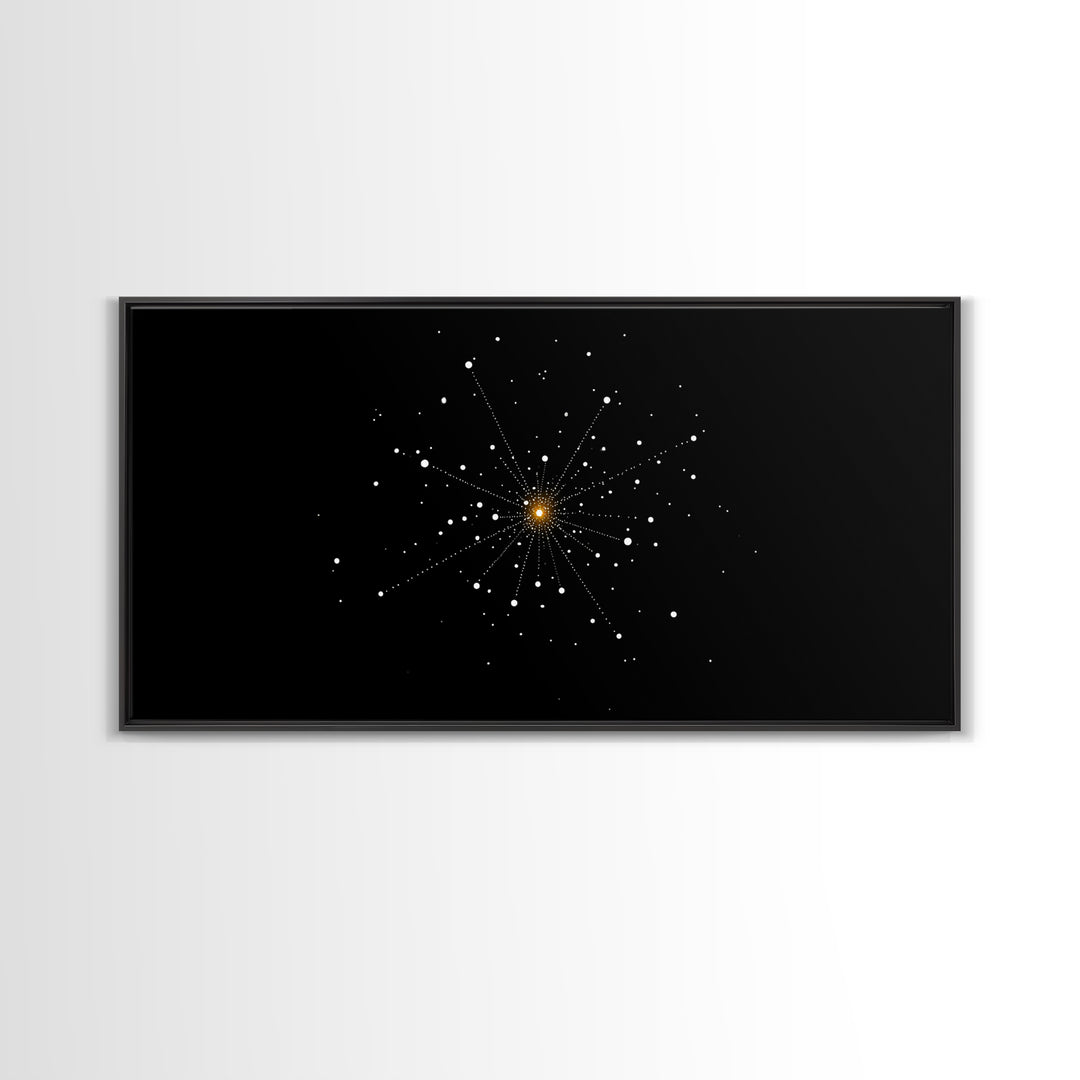 Gold Starburst Constellation On Black Canvas Print, Atomic Space Abstract Art, Midcentury Modern Decor, Office Wall Poster