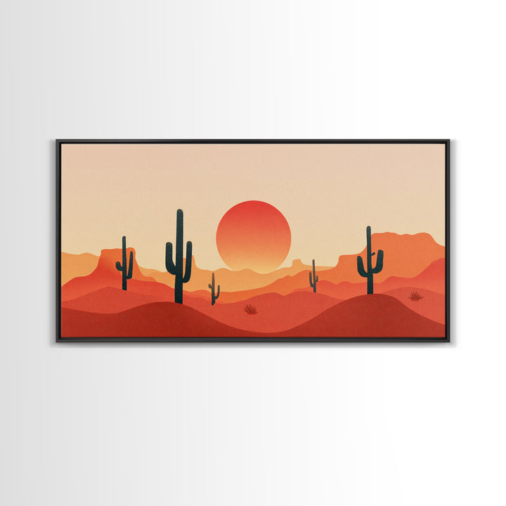 Red Desert Mesas And Cactus Wall Art, Midcentury Modern Sunset Print, Southwestern Landscape Poster, Warm Orange Decor Gift