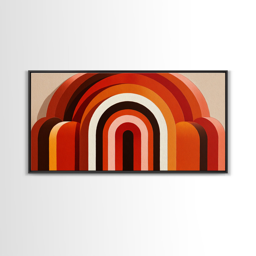 Warm Rainbow Arch Abstract In Rust Orange And Cream Canvas Print, Midcentury Modern Wall Art, Boho Retro Geometric Decor