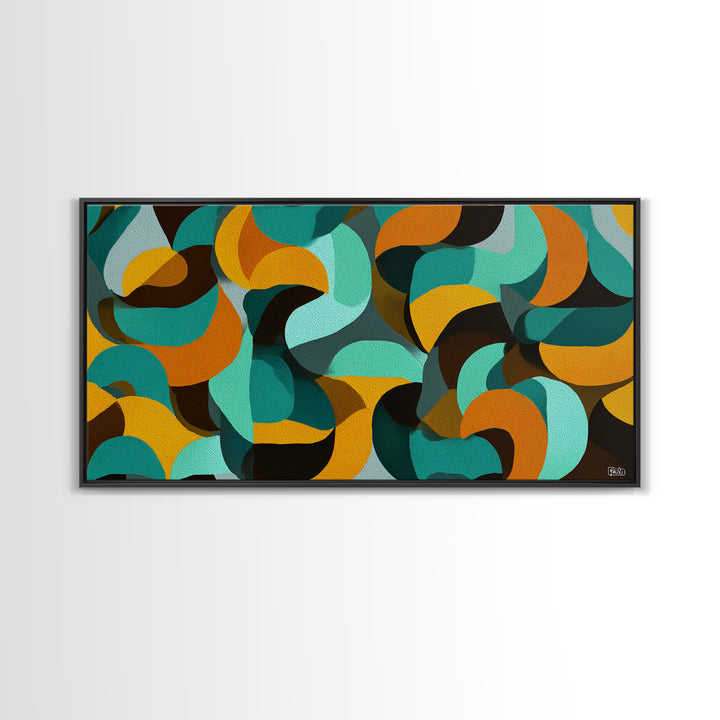 Teal Mustard Orange Organic Shape Abstract Wall Art, Midcentury Modern Geometric Print, Retro MCM Decor For Living Room Spaces