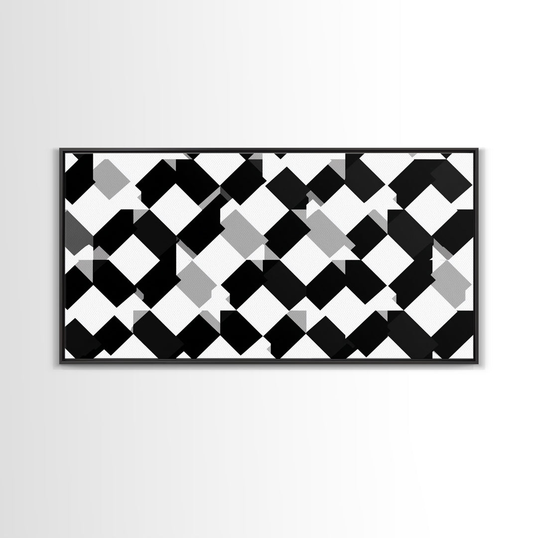 Black White Gray Geometric Diamond Pattern Wall Art, Mid Century Modern Abstract Print, Minimalist MCM Wall Decor For Office