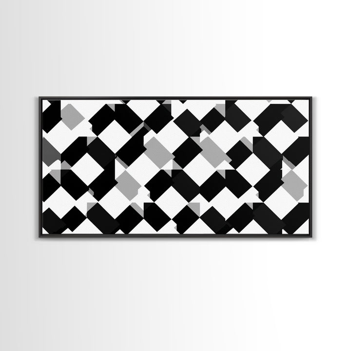 Black White Gray Geometric Diamond Pattern Wall Art, Mid Century Modern Abstract Print, Minimalist MCM Wall Decor For Office
