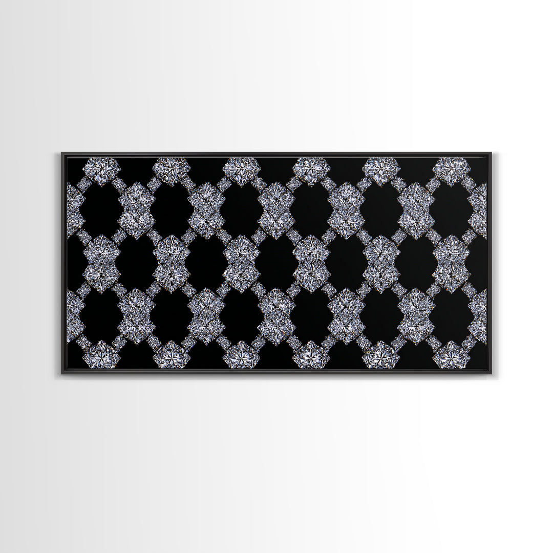 Silver Black Sparkle Diamond Lattice Wall Art, Glam Geometric Abstract Print, Modern Wall Decor For Bedroom Office Gallery