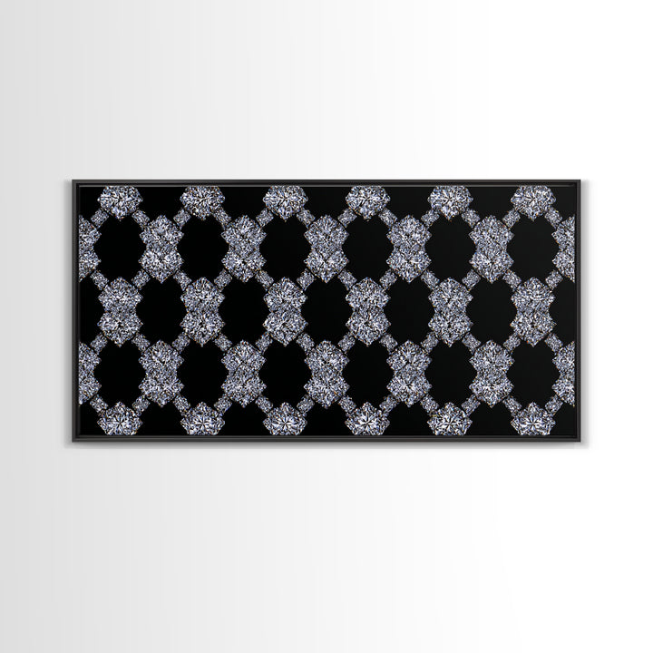 Silver Black Sparkle Diamond Lattice Wall Art, Glam Geometric Abstract Print, Modern Wall Decor For Bedroom Office Gallery