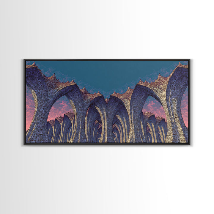 Gothic Blue Arches At Dusk Wall Art, Architectural Art Print, Midcentury Modern Decor, Abstract Wall Decor, Large Canvas