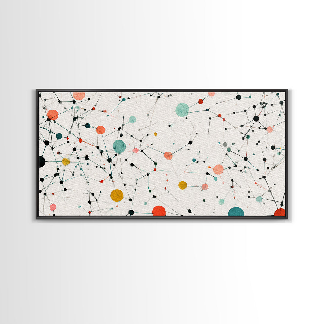 Teal Orange Molecular Network Abstract Wall Art, Midcentury Modern Art Print, Geometric Office Decor, Minimalist Home Decor