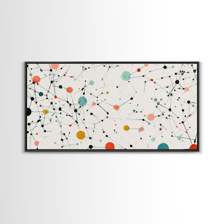 Teal Orange Molecular Network Abstract Wall Art, Midcentury Modern Art Print, Geometric Office Decor, Minimalist Home Decor