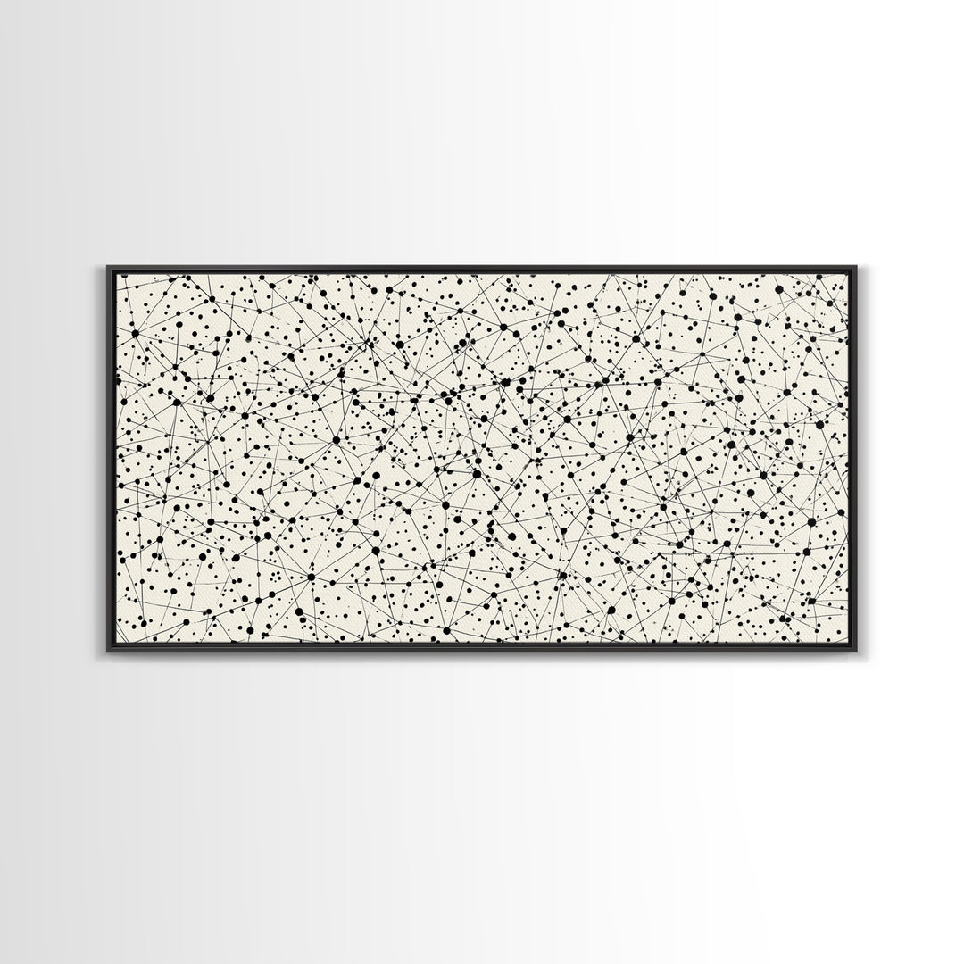 Black And White Constellation Line Network Wall Art, Minimalist Midcentury Modern Art Print, Monochrome Geometric Office Decor