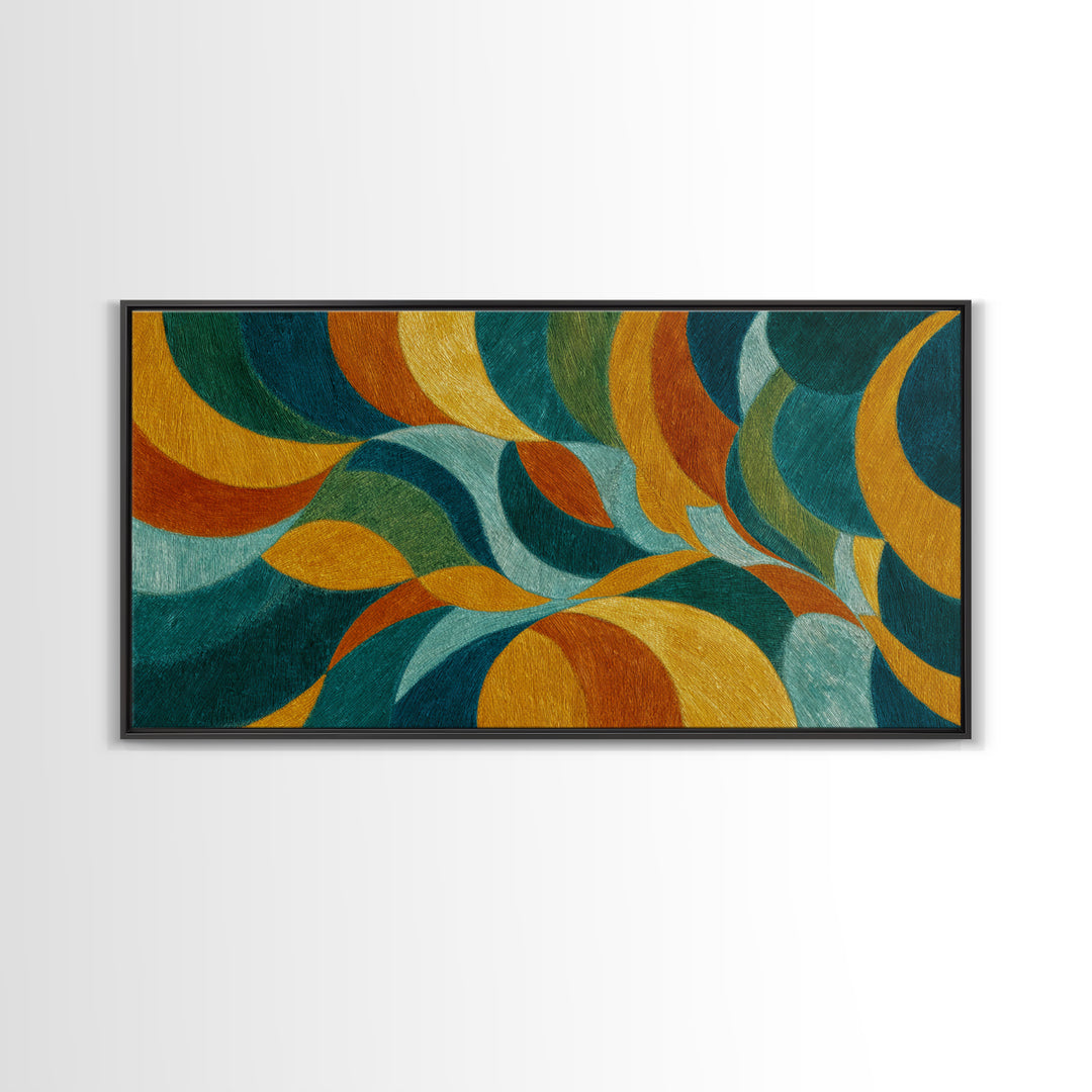 Teal Gold Orange Flowing Abstract Wall Art, Midcentury Modern Canvas Print, Retro Geometric Living Room Statement Decor Art