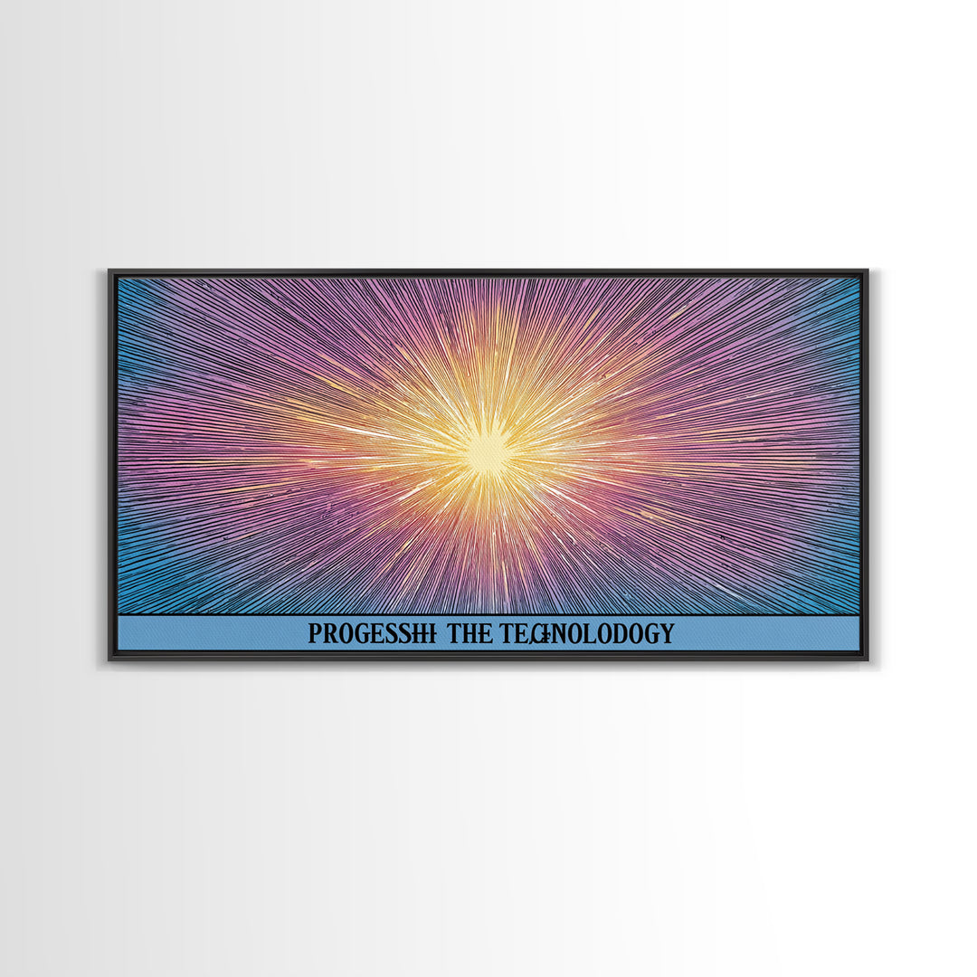 Radiant Progress Technology Starburst Canvas Print, Op Art Poster, Midcentury Modern Wall Art, Retro Sci Fi Office Decor