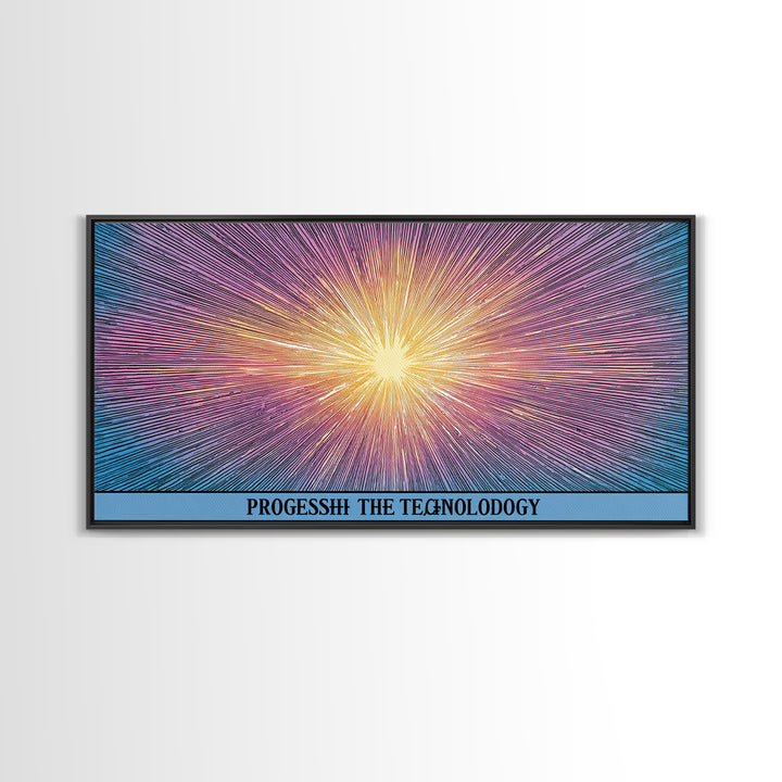 Radiant Progress Technology Starburst Canvas Print, Op Art Poster, Midcentury Modern Wall Art, Retro Sci Fi Office Decor