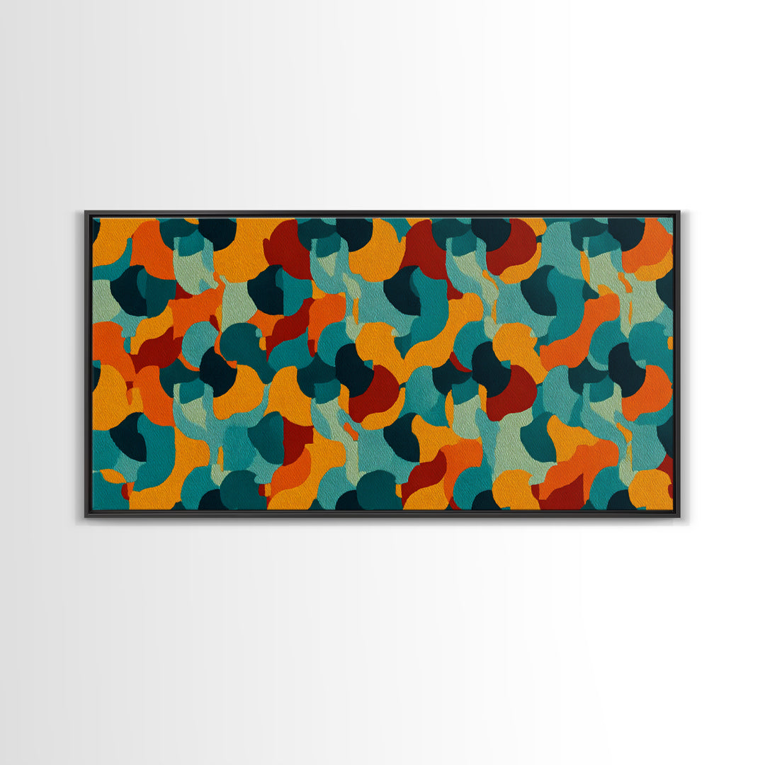 Teal Orange Gold Organic Abstract Wall Art, Midcentury Modern Canvas Print, Funky Retro Pattern Living Room Statement Decor