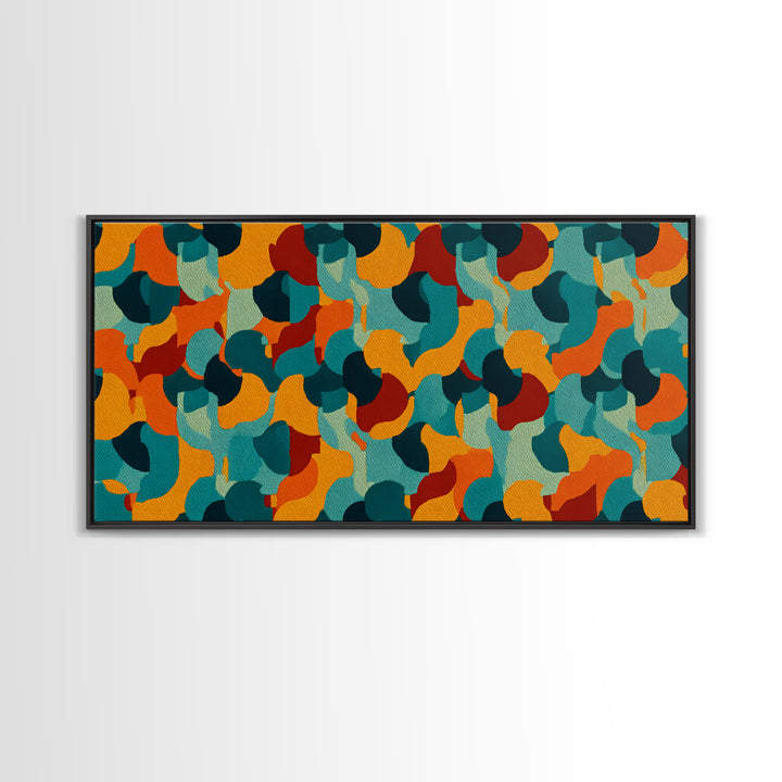 Teal Orange Gold Organic Abstract Wall Art, Midcentury Modern Canvas Print, Funky Retro Pattern Living Room Statement Decor