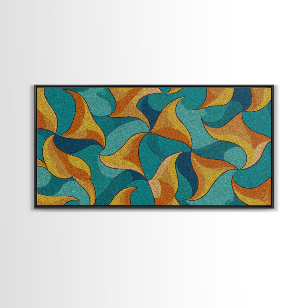 Turquoise Mustard Orange Boomerang Abstract Canvas Print, Midcentury Modern Wall Art, Retro Atomic Home Decor, MCM Living Room Statement Art