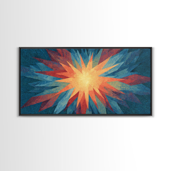 Red Blue Abstract Starburst Canvas Print, Bright Modern Wall Art, Space Abstract Art, Colorful Retro Home Office Decor Print