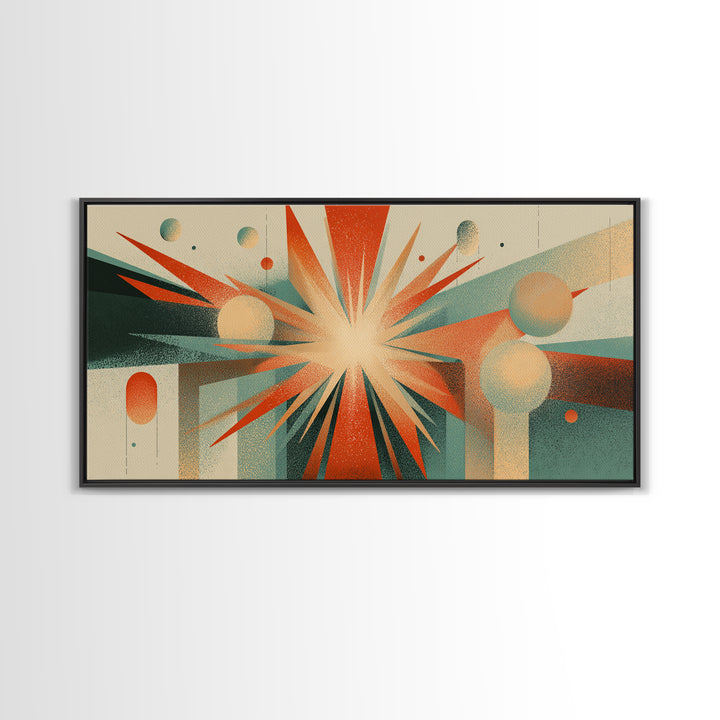 Cream Orange Teal Atomic Starburst Wall Art, Midcentury Modern Art Print, Geometric Abstract Decor, Retro Home Office Decor