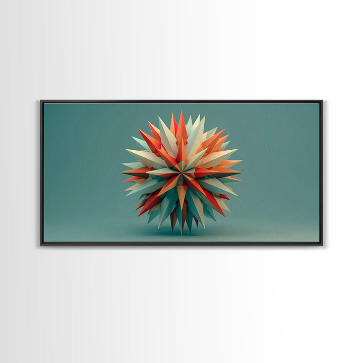 Floating Geometric Spiked Star Sculpture Canvas Print, Midcentury Modern Wall Art, Atomic Abstract Decor, Mcm Home Office