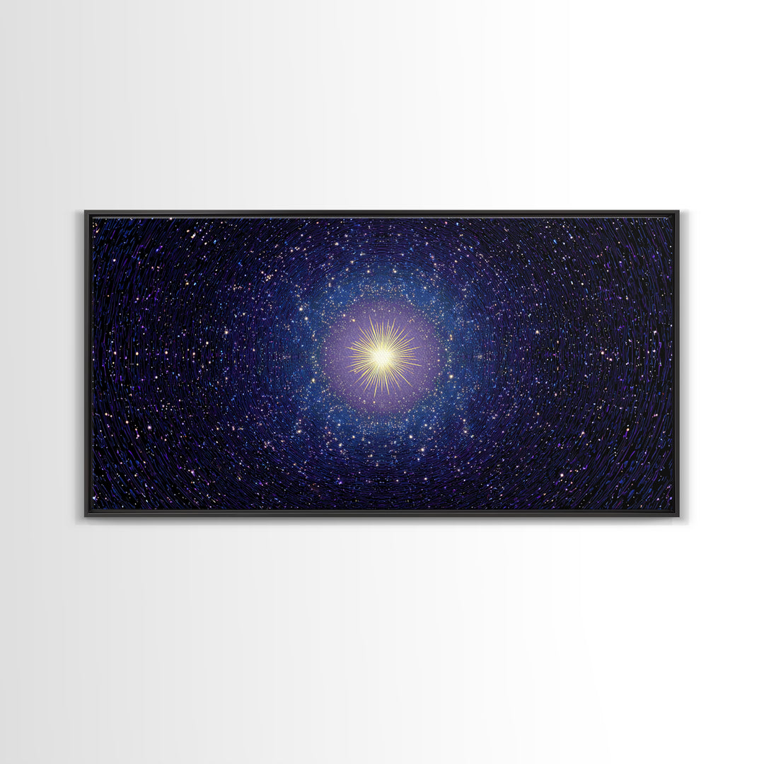 Blue Celestial Starburst Tunnel Canvas Print, Modern Abstract Art, Space Abstract Art, Cosmic Retro Art, Bedroom Wall Art
