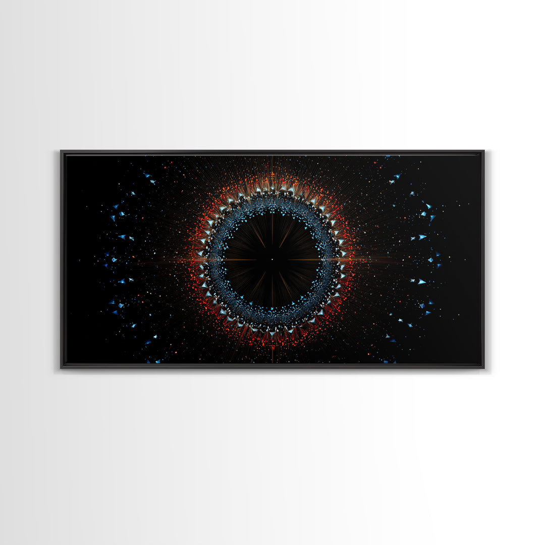 Dark Eclipse Particle Ring Framed Canvas Print, Modern Abstract Art, Space Abstract Art, Black Wall Art, Statement Wall Decor