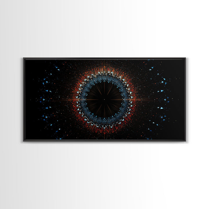 Dark Eclipse Particle Ring Framed Canvas Print, Modern Abstract Art, Space Abstract Art, Black Wall Art, Statement Wall Decor