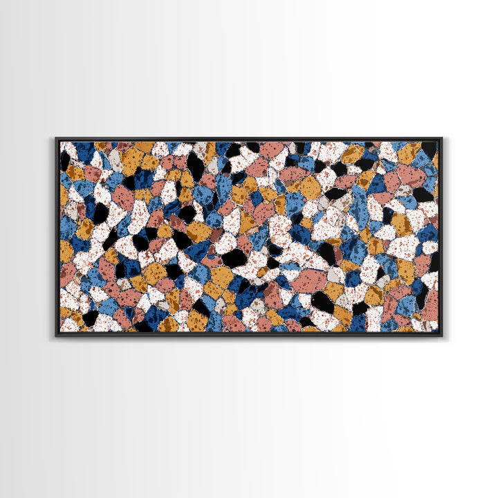 Speckled Blush Navy Terrazzo Mosaic Canvas Print, Modern Wall Art, Abstract Wall Art, Geometric Poster, Living Room Decor
