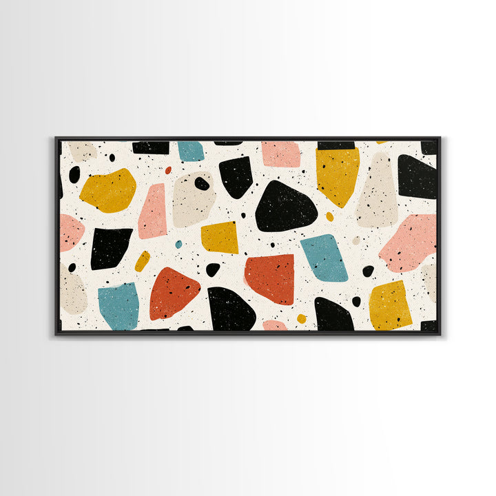 Minimal Cream Terrazzo Shapes Framed Canvas Print, Midcentury Modern, Geometric Wall Art, Abstract Print, Office Decor, Neutral Colors