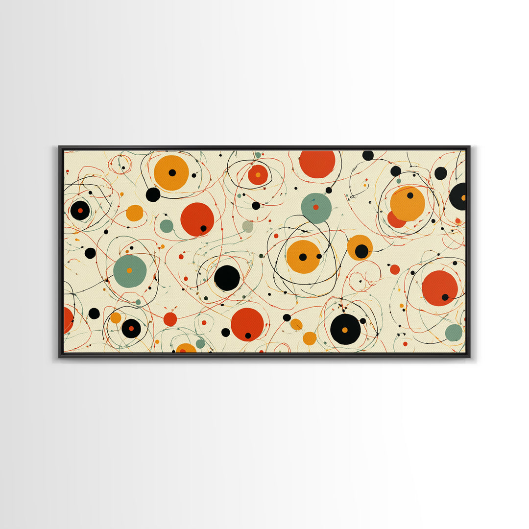 Orange Sage Atomic Circles Wall Art, Midcentury Modern Abstract Canvas Print, Retro Geometric Poster, Bold MCM Decor For Living Room