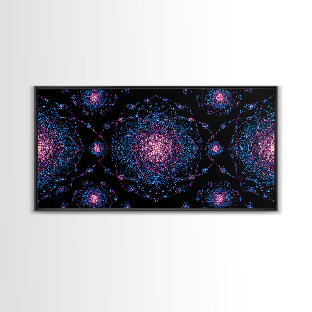 Pink Blue Particle Galaxies Canvas Print, Modern Abstract Wall Art, Cosmic Retro Poster, Space Decor, Colorful MCM Print