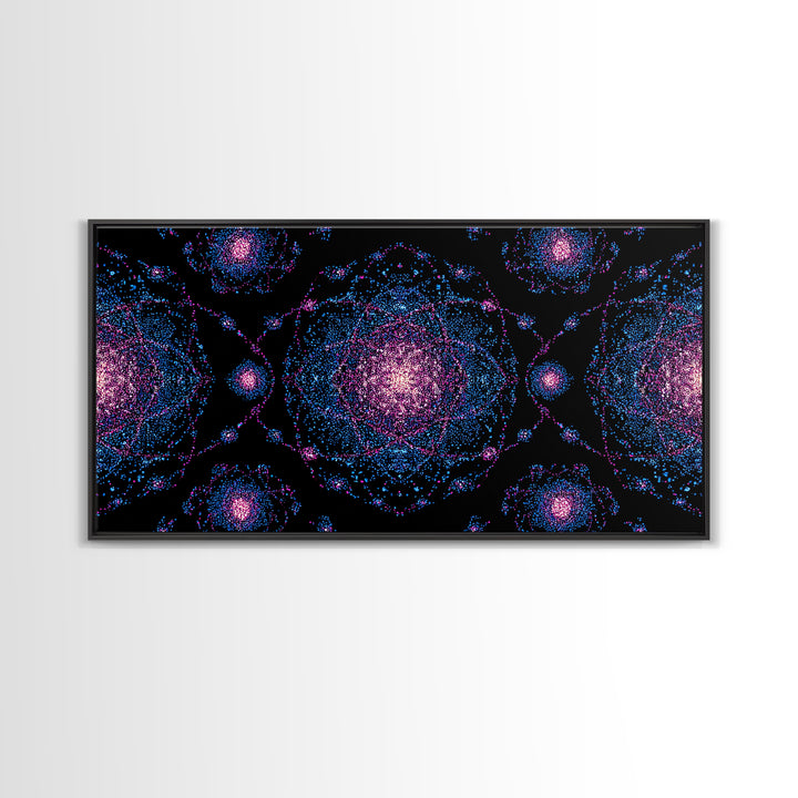 Pink Blue Particle Galaxies Canvas Print, Modern Abstract Wall Art, Cosmic Retro Poster, Space Decor, Colorful MCM Print