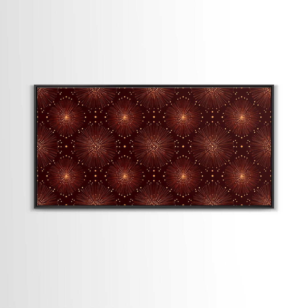 Gold Starburst Atomic Pattern Wall Art, Midcentury Modern Canvas Print, Retro 1950s Decor, Geometric MCM Home Poster For Living Room