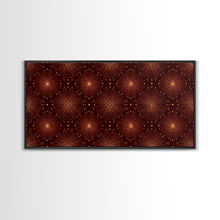 Gold Starburst Atomic Pattern Wall Art, Midcentury Modern Canvas Print, Retro 1950s Decor, Geometric MCM Home Poster For Living Room