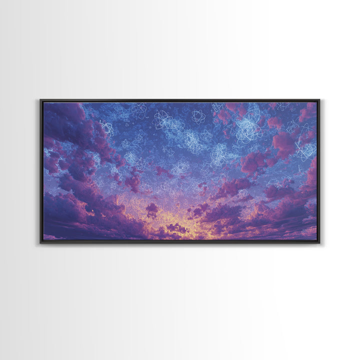 Dreamy Twilight Clouds With Star Diagrams Canvas Print, Modern Wall Art, Blue Purple Celestial Poster, Bedroom Decor Gift