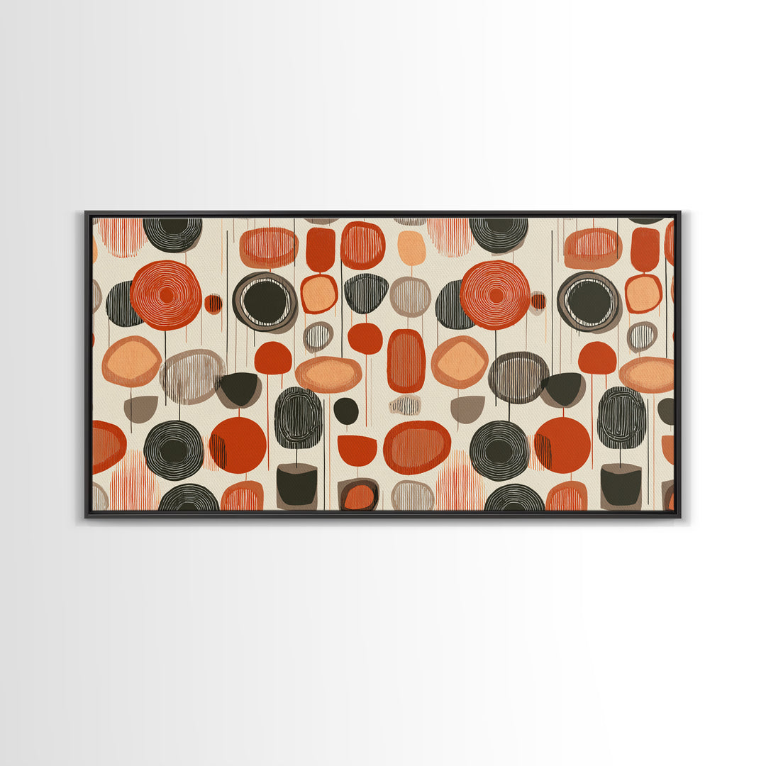 Orange Black Abstract Circle Pattern Wall Art, Midcentury Modern Geometric Print, Retro 70s Decor, MCM Gallery Wall Art, Home Decor