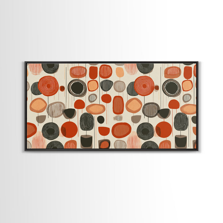 Orange Black Abstract Circle Pattern Wall Art, Midcentury Modern Geometric Print, Retro 70s Decor, MCM Gallery Wall Art, Home Decor