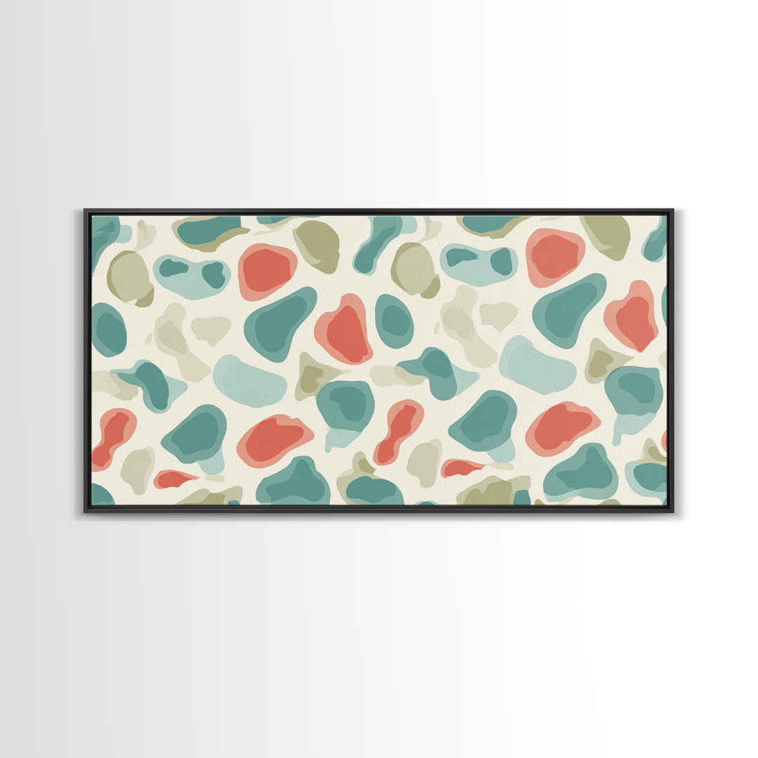 Pastel Terrazzo Organic Shapes Canvas Print, Midcentury Modern Abstract Wall Art, Sage Green Coral Decor, Minimalist Poster