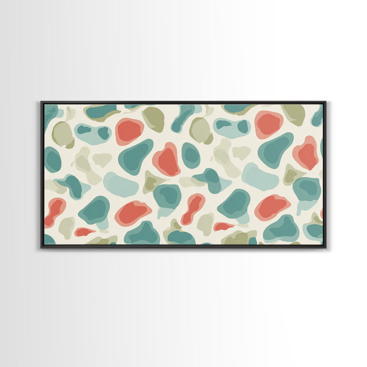 Pastel Terrazzo Organic Shapes Canvas Print, Midcentury Modern Abstract Wall Art, Sage Green Coral Decor, Minimalist Poster