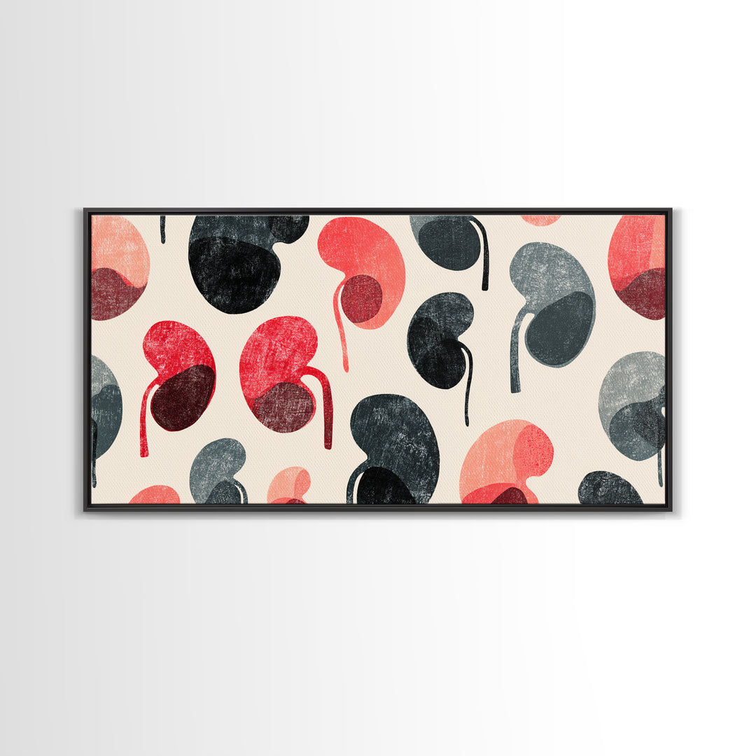 Red Black Kidney Bean Abstract Wall Art, Midcentury Modern Organic Shapes, Retro Geometric Poster, Bold MCM Home Decor Print