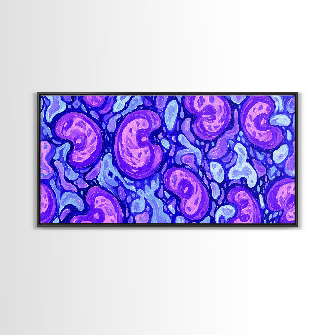 Purple Blue Psychedelic Organic Pattern Canvas Print, Modern Abstract Art, Groovy Wall Decor, Funky 70s Bedroom Art Print