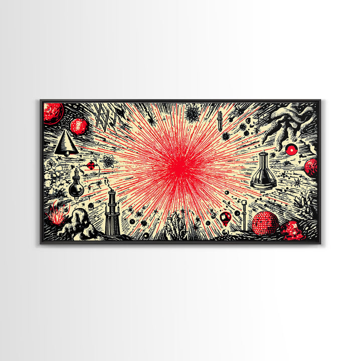 Red Atomic Starburst Science Collage Wall Art, Midcentury Modern Art Print, Retro Space Poster, MCM Wall Decor, Atomic Ranch Home Decor