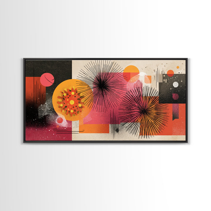 Pink Orange Abstract Starbursts Wall Art, Midcentury Modern Art Print, Retro Geometric Poster, Bold MCM Home Decor, Living Room Decor