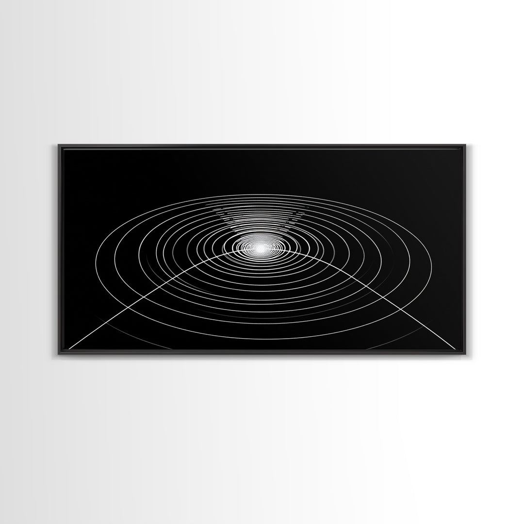 Black White Concentric Ripple Op Art Canvas Print, Minimalist Geometric Wall Art, Modern Abstract Poster, Sci Fi Home Decor