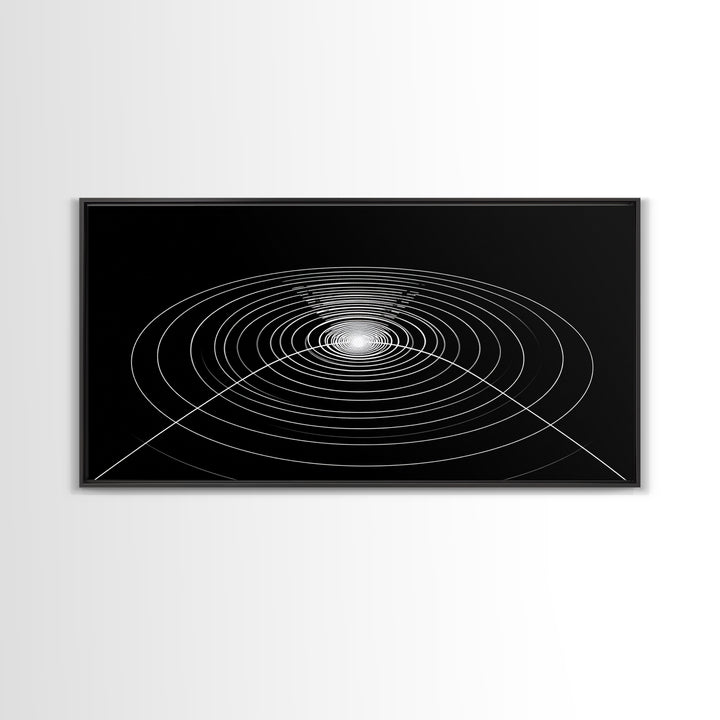 Black White Concentric Ripple Op Art Canvas Print, Minimalist Geometric Wall Art, Modern Abstract Poster, Sci Fi Home Decor