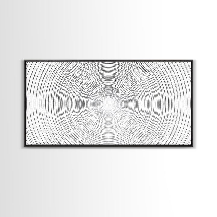 White Black Concentric Vortex Op Art Canvas Print, Minimalist Geometric Wall Art, Modern Abstract Poster, Home Office Decor