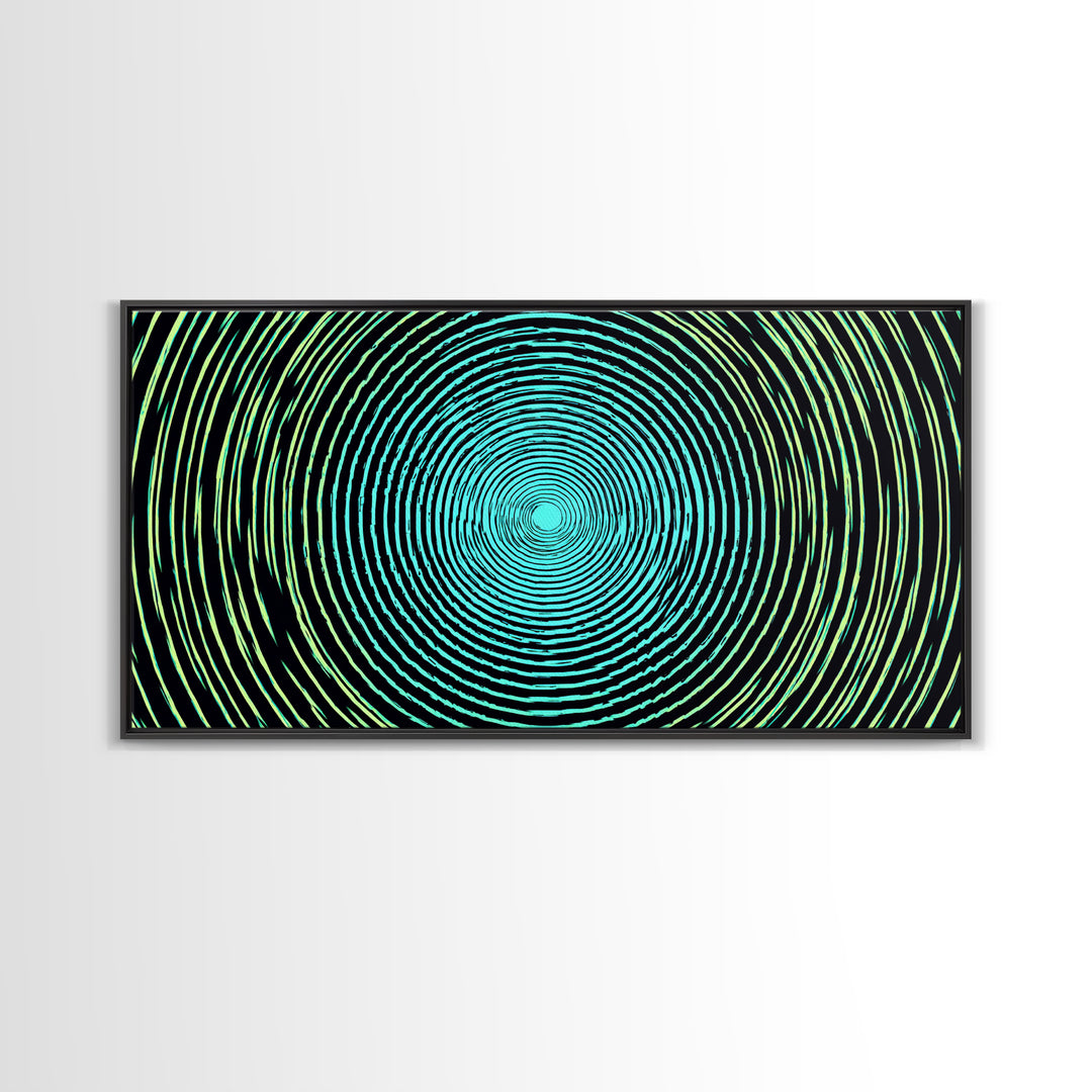 Turquoise Green Concentric Vortex Wall Art, Modern Abstract Op Art Print, Retro Geometric Poster, Psychedelic Home Decor