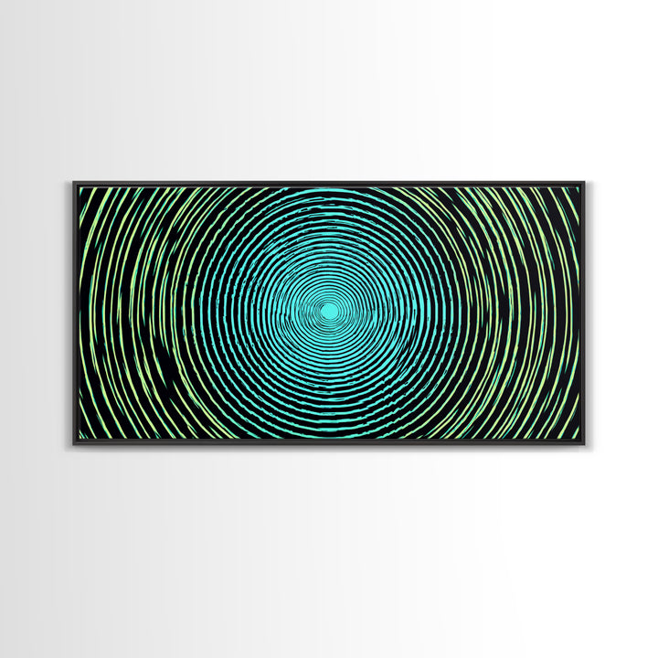Turquoise Green Concentric Vortex Wall Art, Modern Abstract Op Art Print, Retro Geometric Poster, Psychedelic Home Decor