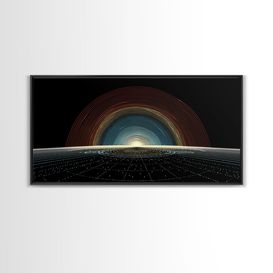 Retro Sunrise Grid Canvas Print, Midcentury Modern Abstract Poster, Atomic Space Decor, Bold MCM Wall Art For Living Room
